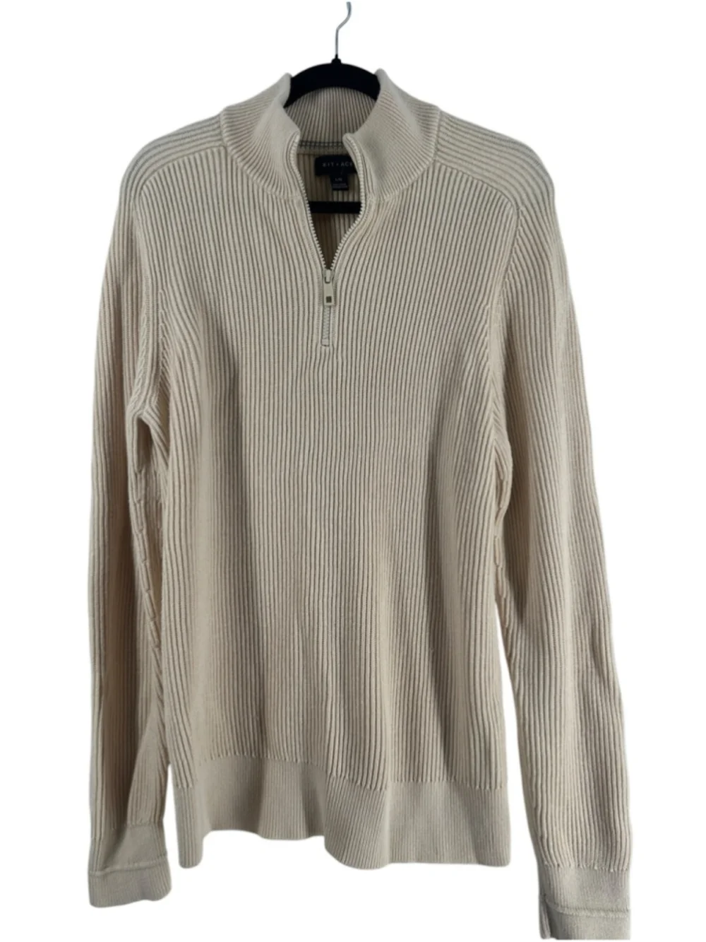 Kit & Ace 1/4 zip cream Ribbed Sweater wool blend sz lg